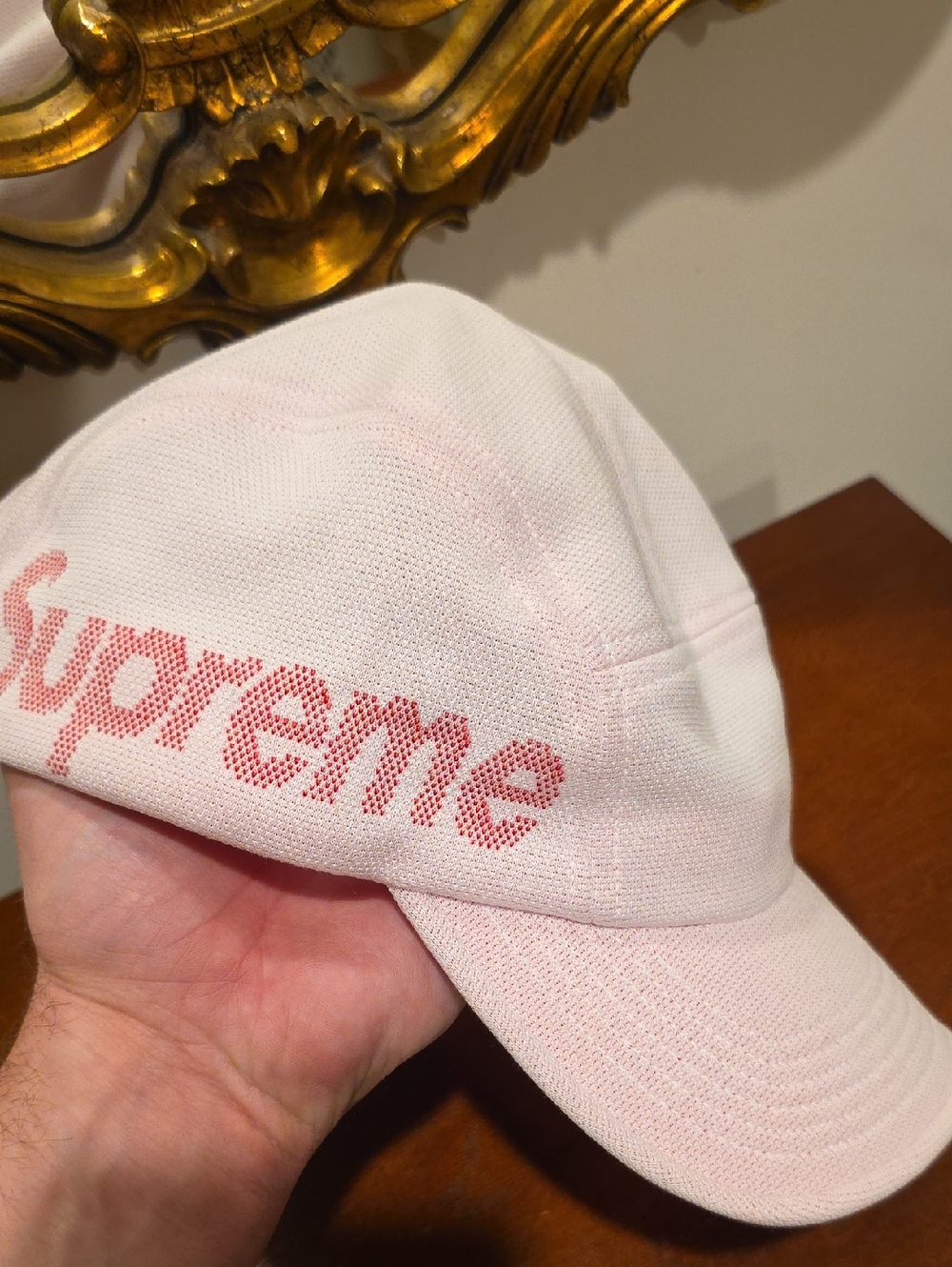 Supreme Pale Pink Mesh Cap with Coral Logo
